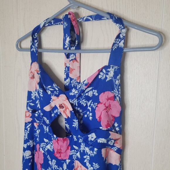 NWOT WAYF Ucca blue floral halter sleeveless backless midi dress size Large - Picture 5 of 11